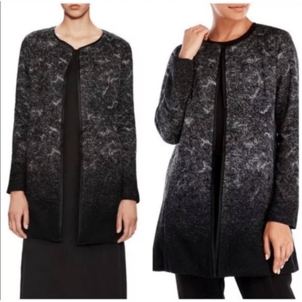 Eileen Fisher Felted Sprinkle‎ Wool Jacket Sz S Gray Black Ombre Open Front